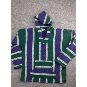 Vintage Mexican Drug Rug Baja Hoodie Men's XL Purple Green Striped Hippy Rave